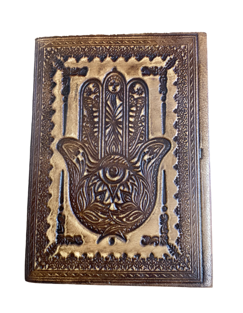 Small Hand of Fatima Embossed Leather Journal Handmade paper from India-Hand Picked Imports