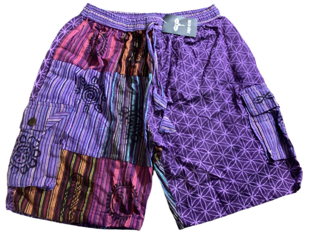 Men’s /Unisex Hippie Festive Patchwork Cargo Cotton Shorts Size Large-Hand Picked Imports