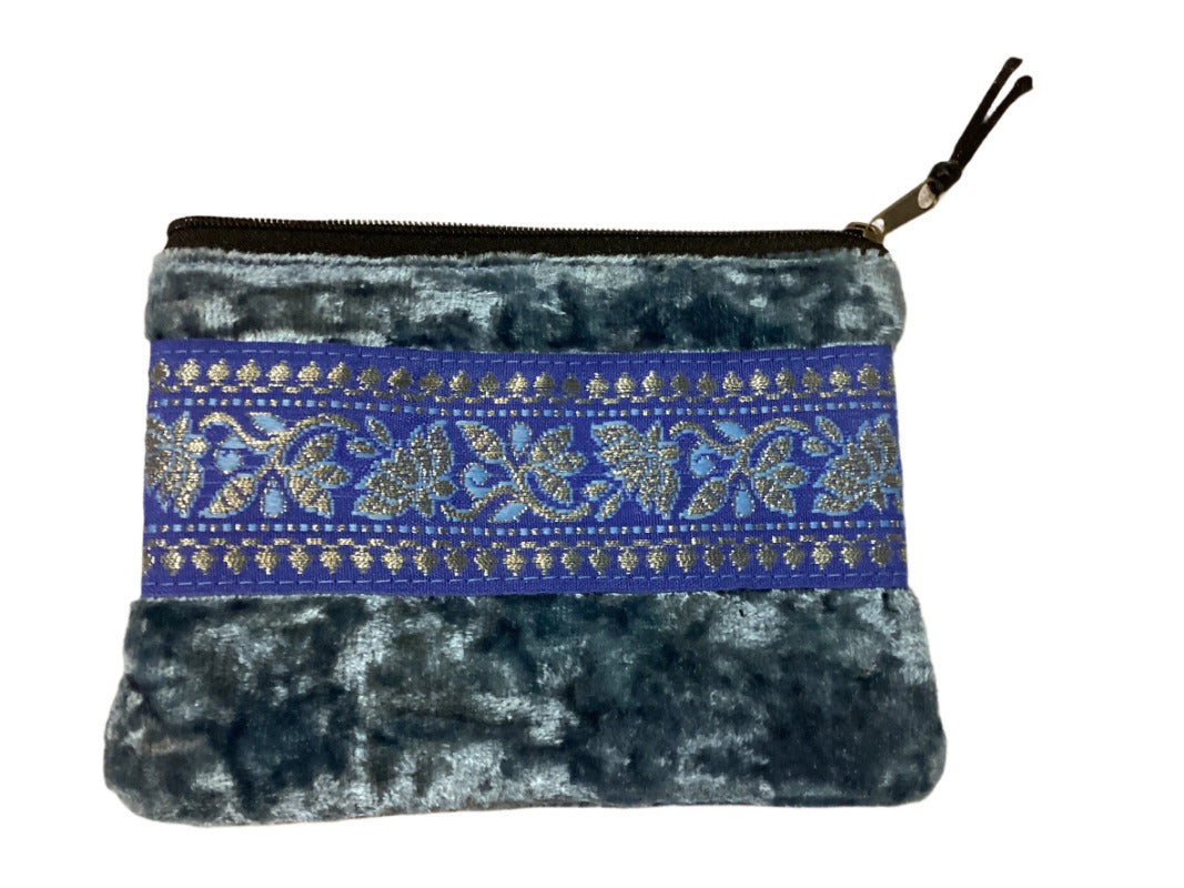Small Velvet Coin Purse with Zipper Size 14.5 X 11.5 cm-Hand Picked Imports