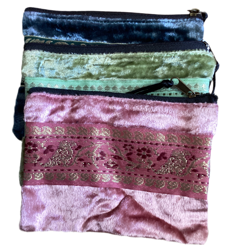 Small Velvet Coin Purse with Zipper Size 14.5 X 11.5 cm-Hand Picked Imports