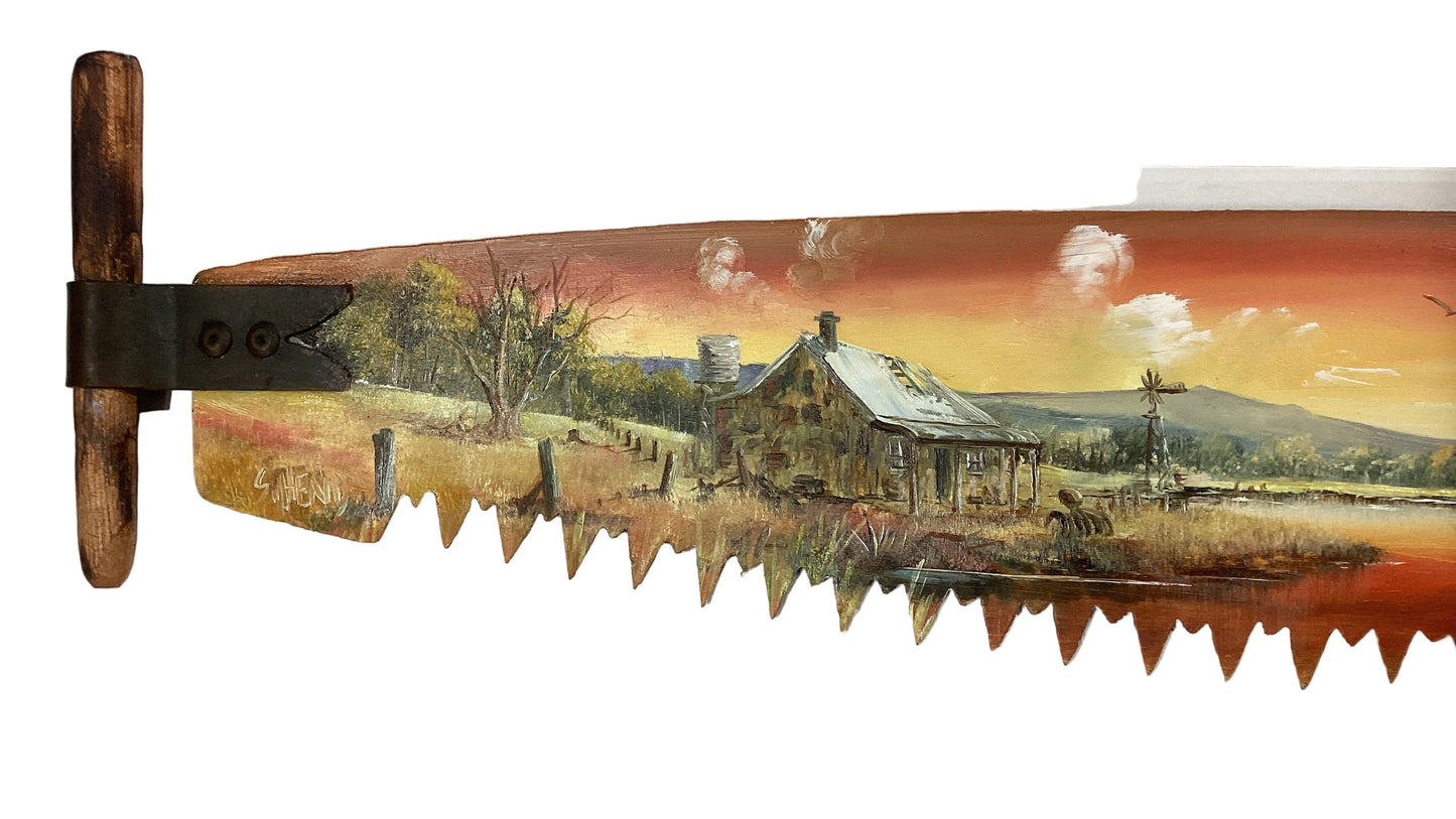Farm Scene - Hand Painted Miniature Crosscut Saws By Artist Susan Hend Russell-Hand Picked Imports