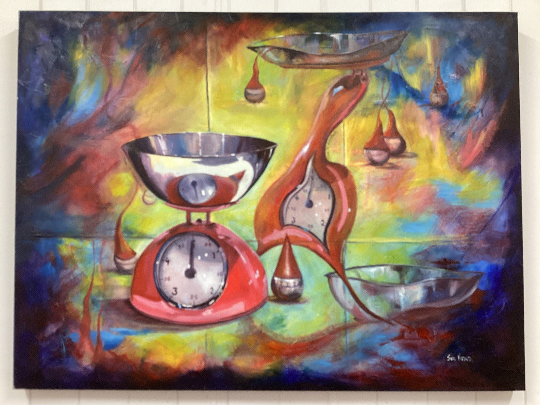 Original Painting "Weighing Time" on Stretched Canvas 101.5 X 75.5 cm-Hand Picked Imports
