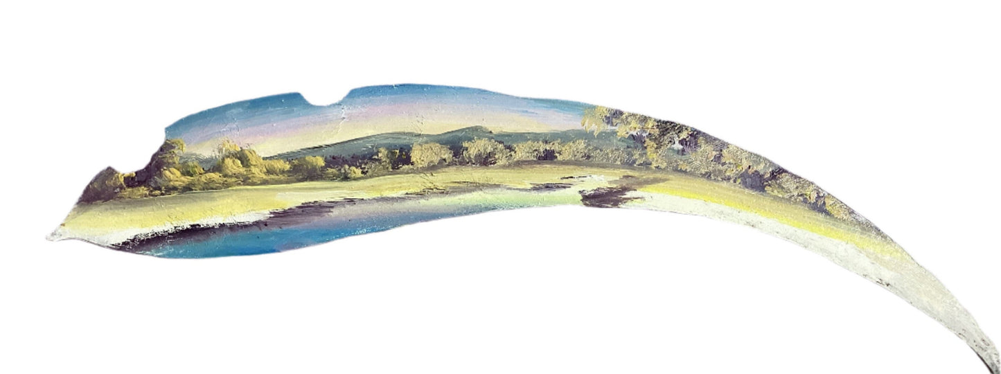 Hand Painted Gum Leaf Country Scene with Cow By Artist Sue Hend Russell-Hand Picked Imports
