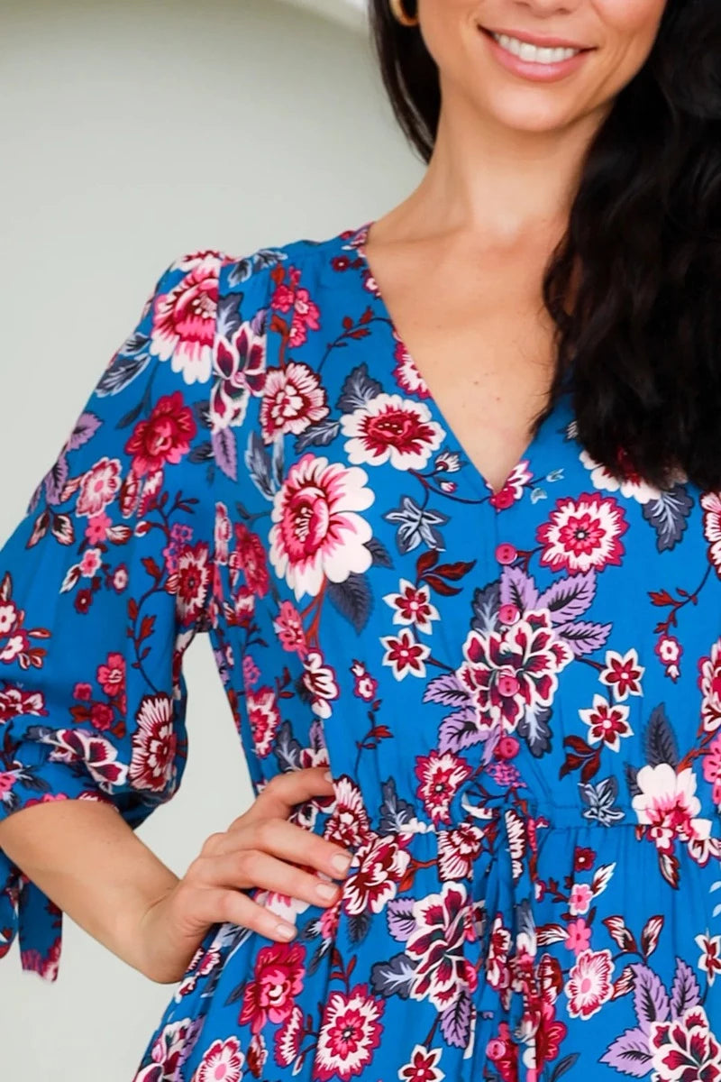 1/2 Sleeve Rayon Floral Print Maxi Dress Sizes S, M, & L-Hand Picked Imports