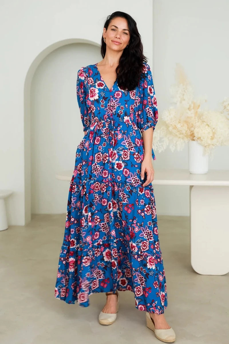 1/2 Sleeve Rayon Floral Print Maxi Dress Sizes S, M, & L-Hand Picked Imports