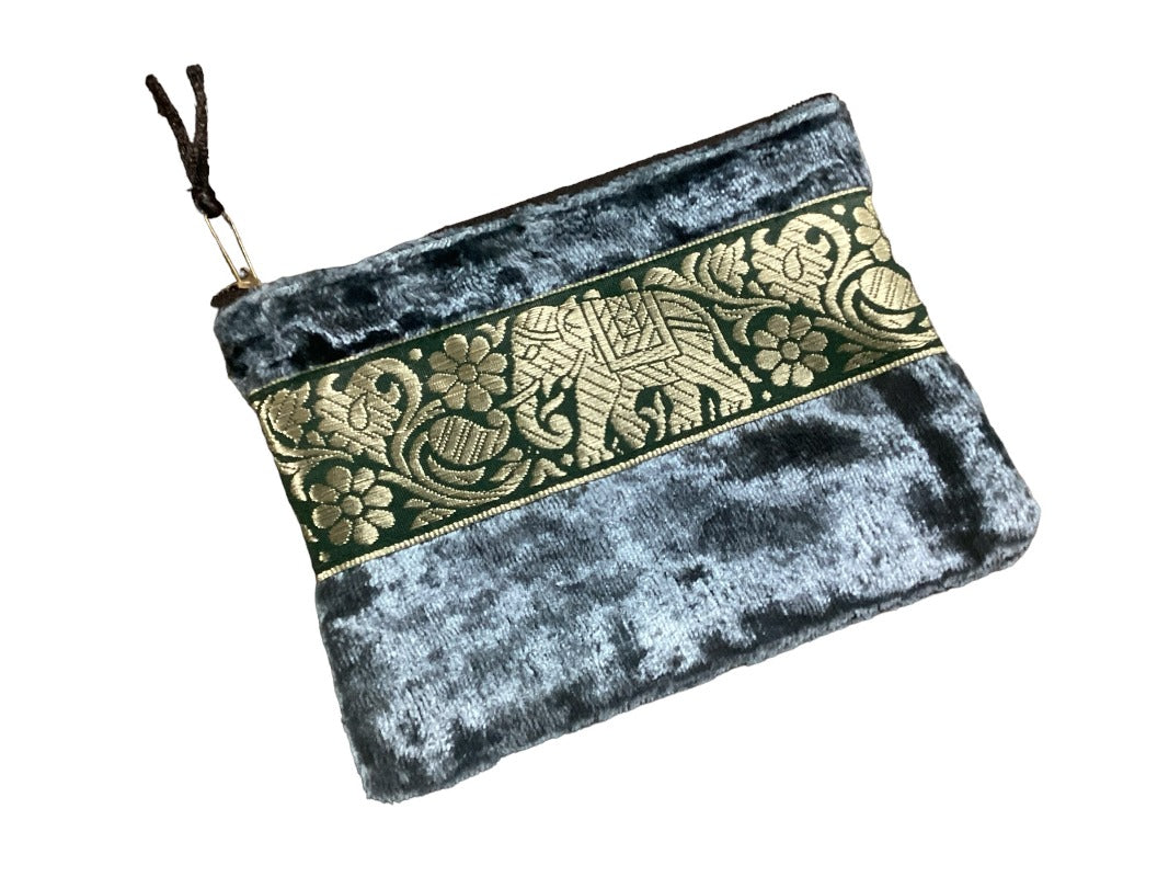 Small Velvet Coin Purse with Gold Elephant & Flower Design-Hand Picked Imports