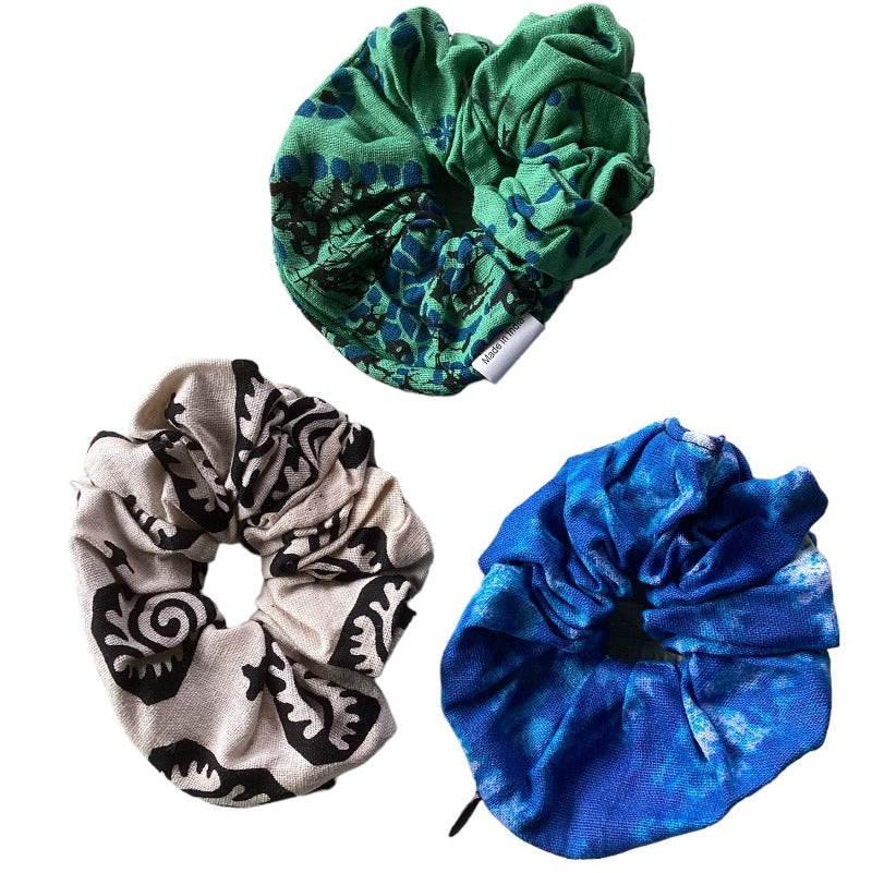 3Pc Hippie BoHo Cotton Scrunchies with Secret Pocket/Zipper Made in India-Hand Picked Imports