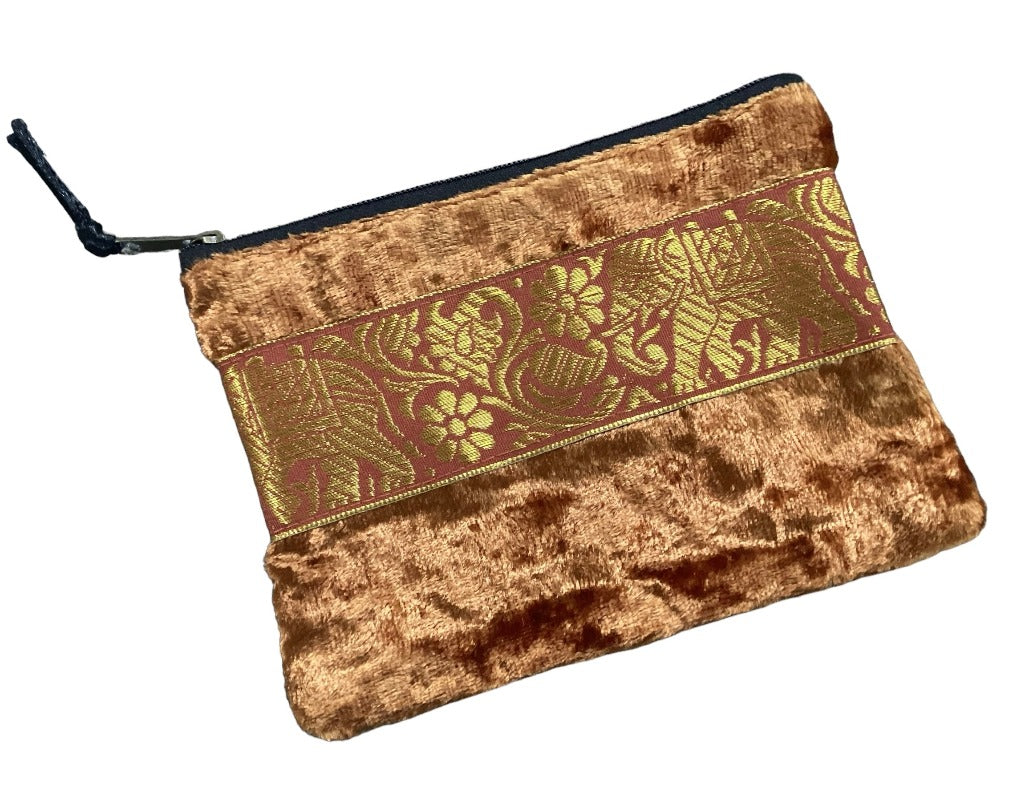 Small Velvet Coin Purse with Gold Elephant & Flower Design-Hand Picked Imports