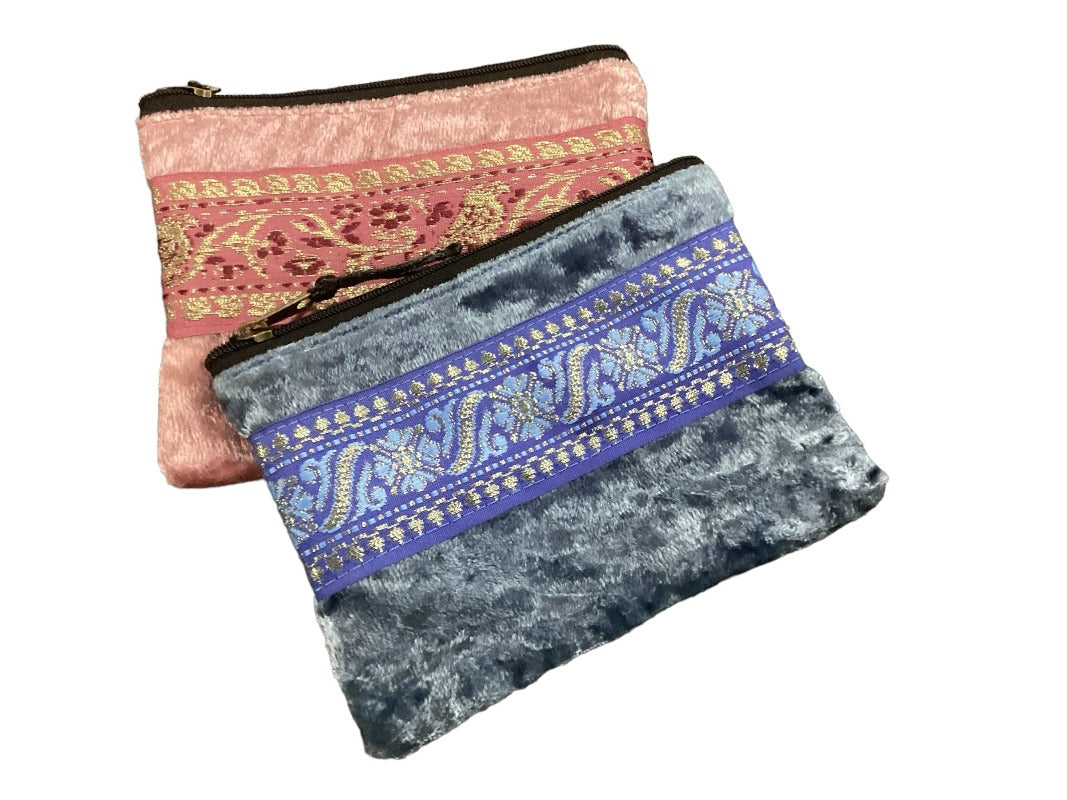 Small Velvet Coin Purse with Zipper Size 14.5 X 11.5 cm-Hand Picked Imports