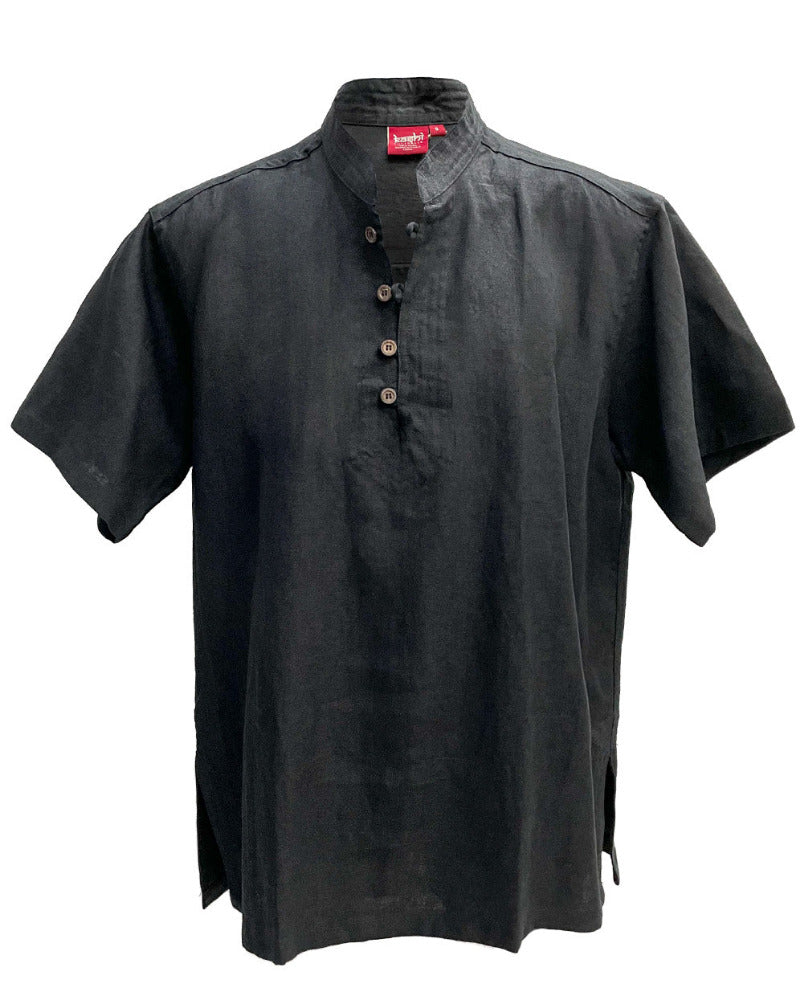 New Men's Hemp Short Sleeve Black Shirt Sizes S M L & XL-Hand Picked Imports