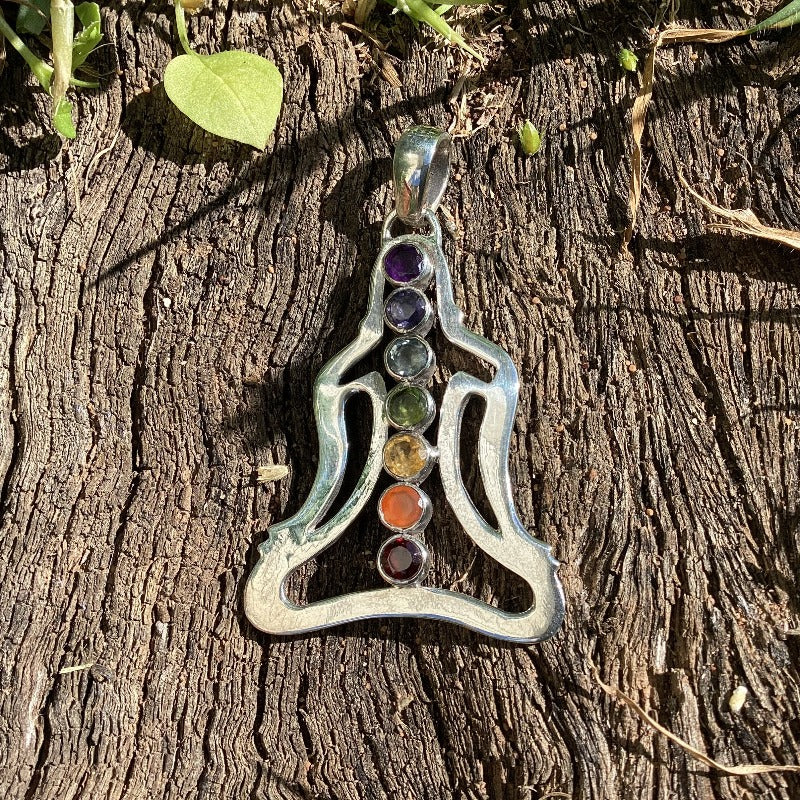 Sterling Silver Yoga/ Meditation Chakra Gem Stone Pendant-Hand Picked Imports