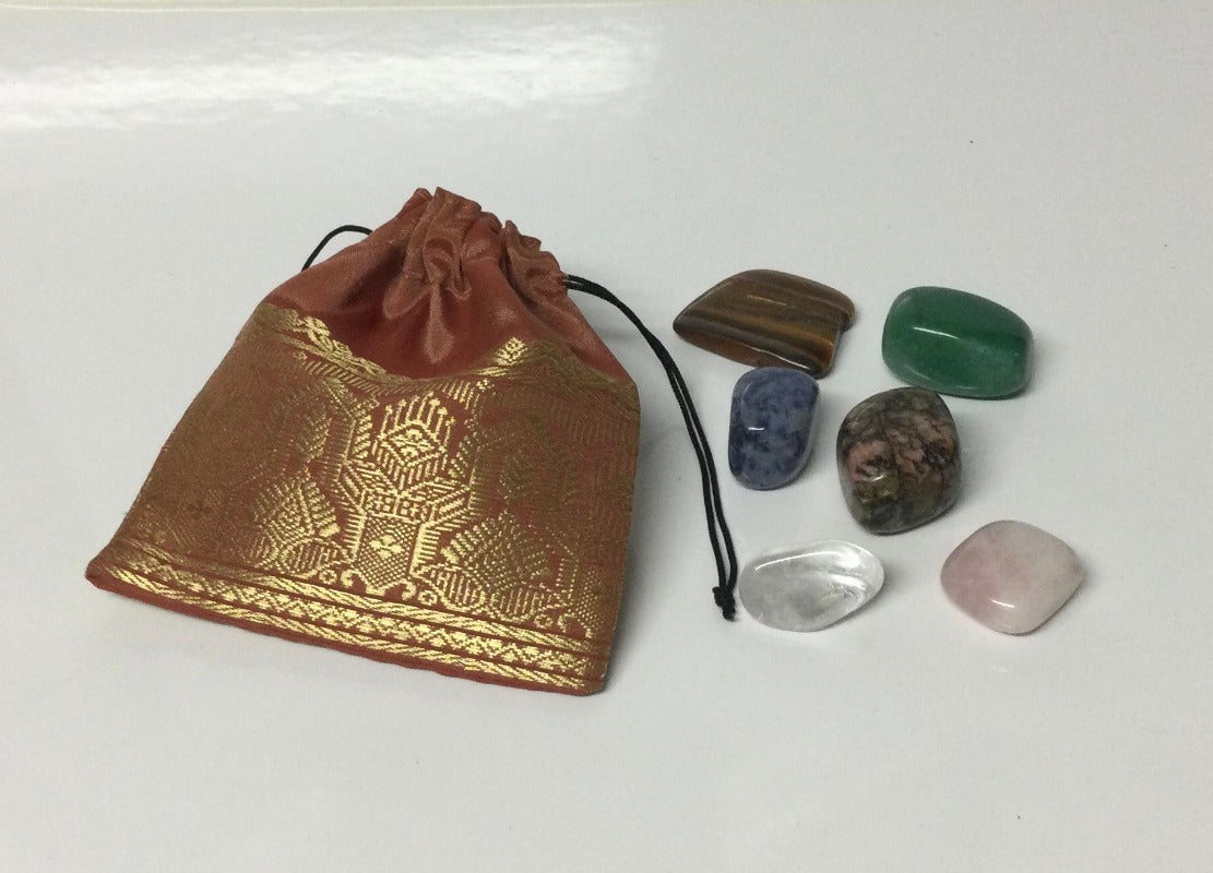 6 Tumble Stones with drawstring Bag- Crystal Collection-Hand Picked Imports
