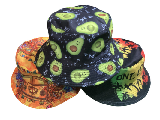 Kombi Avocado or One Love Unisex Reversible Cotton Printed Bucket Hat-Hand Picked Imports