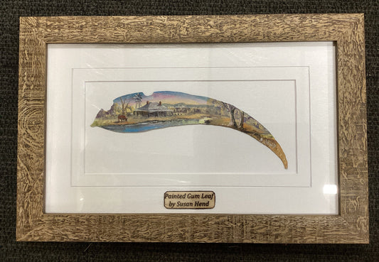 Hand Painted Gum Leaf Country Scene with Cow By Artist Sue Hend Russell-Hand Picked Imports