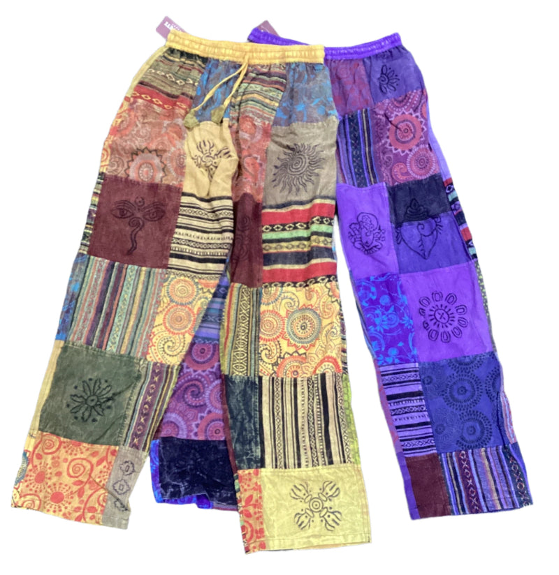 Men's/ Unisex Thick Winter Patchwork Cotton Hippie Pants From Nepal Size L/XL-Hand Picked Imports