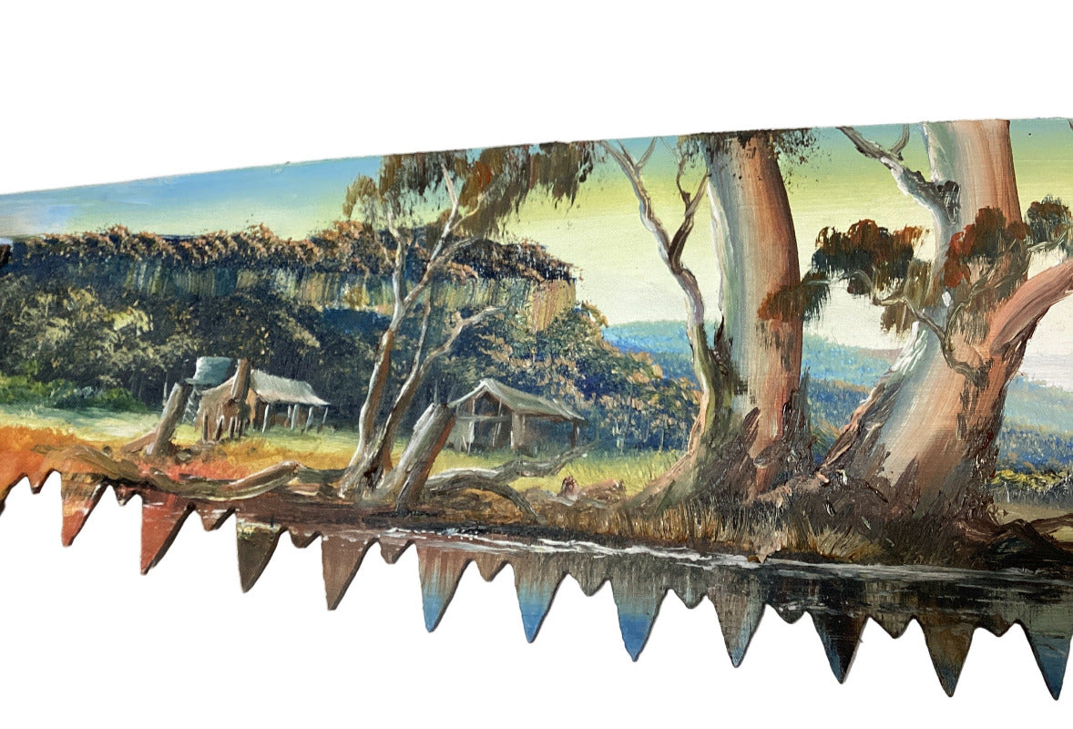 Country Scene - Hand Painted Miniature Crosscut Saws By Artist Susan Hend Russell-Hand Picked Imports