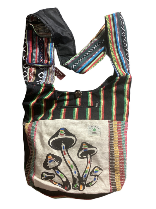 Large Sized Unisex Printed Mushroom Hemp & Cotton Bag Made in Nepal-Hand Picked Imports