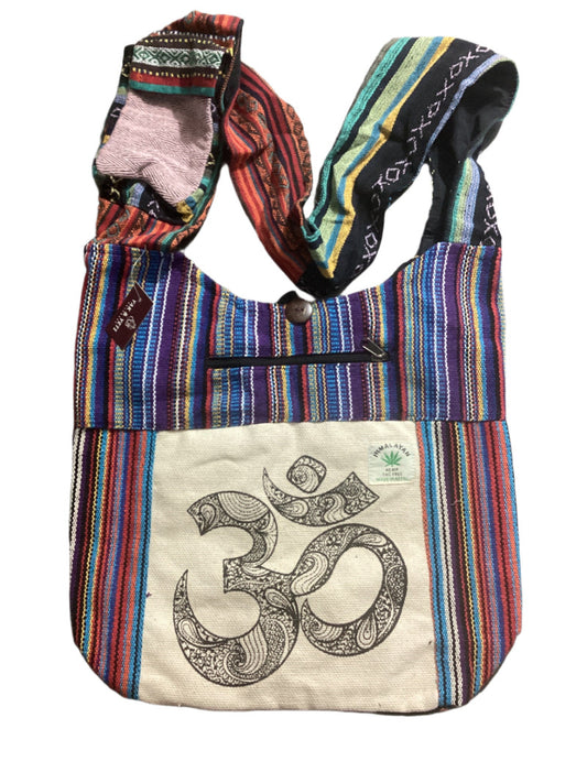 Large Sized Unisex Printed OM Hemp & Cotton Bag Made in Nepal-Hand Picked Imports
