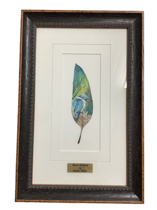 Kingfisher on Hand Painted Gum Leaf By Artist Sue Hend Russell-Hand Picked Imports