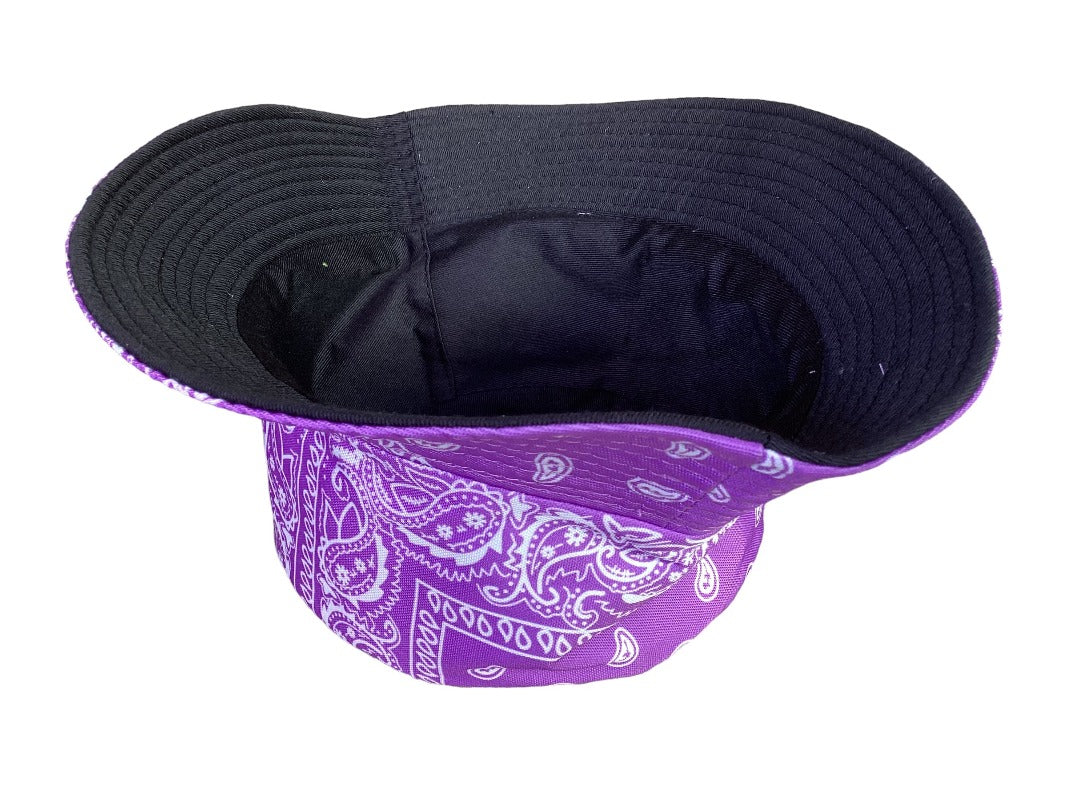Paisley Purple and White Unisex Reversible Cotton Printed Festival Summer Bucket Hat-Hand Picked Imports