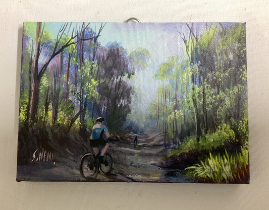 "Rail Trail" Miniature Original Acrylic Painting on Stretched Canvas 7x 5” By Sue Hend-Hand Picked Imports