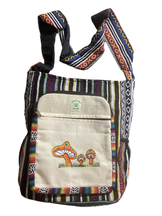 Large Sized Unisex Mushroom Hemp & Cotton Bag Made in Nepal-Hand Picked Imports