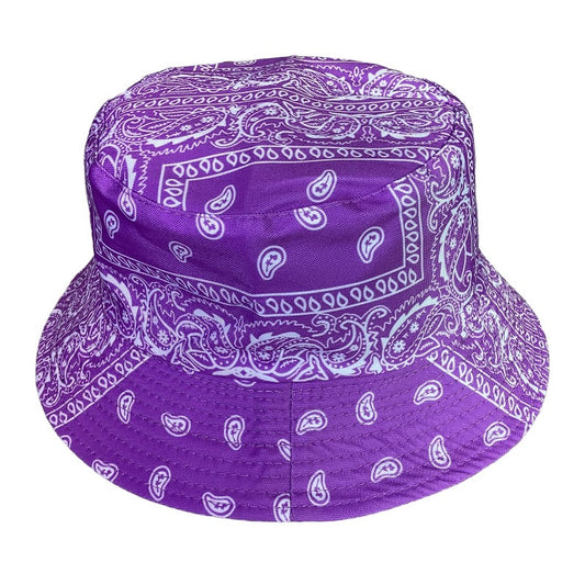 Paisley Purple and White Unisex Reversible Cotton Printed Festival Summer Bucket Hat-Hand Picked Imports