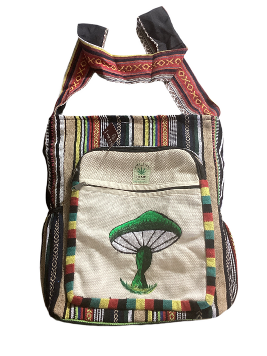 Large Sized Unisex Mushroom Hemp & Cotton Bag Made in Nepal-Hand Picked Imports
