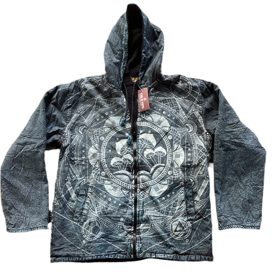 Men's Mushroom Printed Stone Washed Hippie Festival Jacket Size Large-Hand Picked Imports