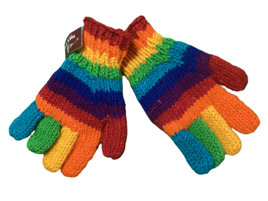 Adult Rainbow Knitted Woollen Gloves Handmade in Nepal-Hand Picked Imports