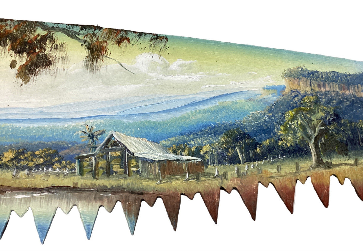 Country Scene - Hand Painted Miniature Crosscut Saws By Artist Susan Hend Russell-Hand Picked Imports