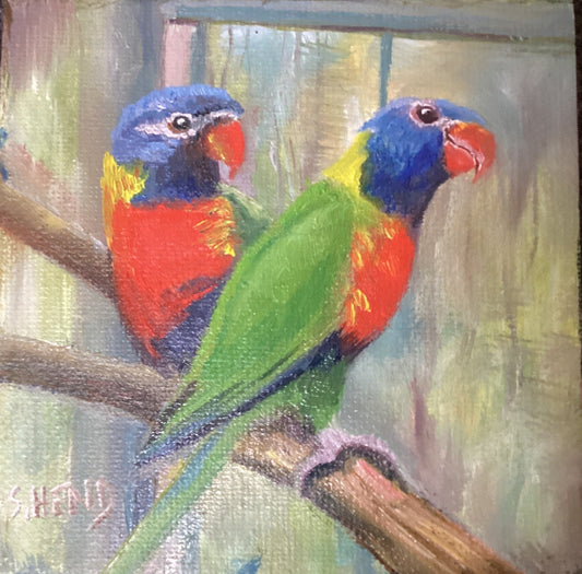 Miniature Original Oil  Painting On Stretched Canvas 4 X 4 inches By Sue Hend Russell