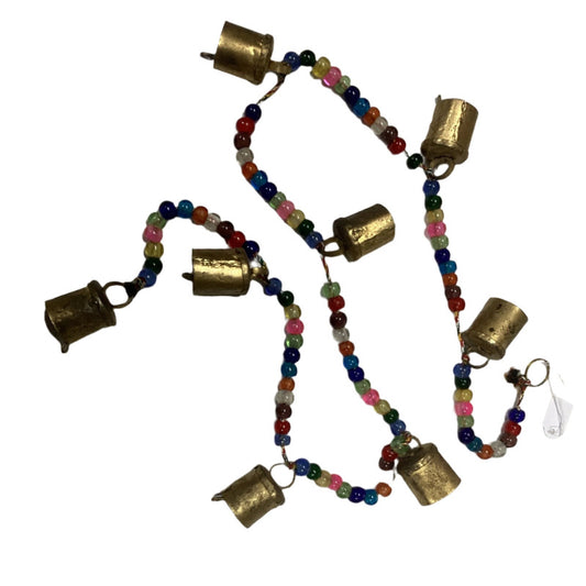 String of Eight Iron Cow Bells With Glass Beads-Hand Picked Imports