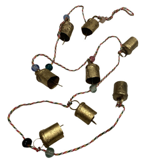 String of Eight Iron Cow Bells With Glass Beads-Hand Picked Imports
