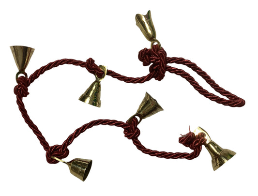 Maroon Cord with Six Brass Bells 64 cm Long-Hand Picked Imports