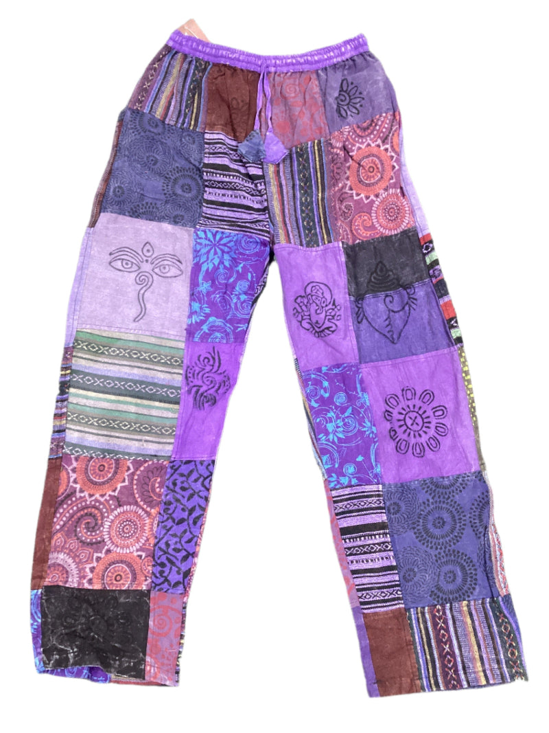 Men's/ Unisex Thick Winter Patchwork Cotton Hippie Pants From Nepal Size L/XL-Hand Picked Imports
