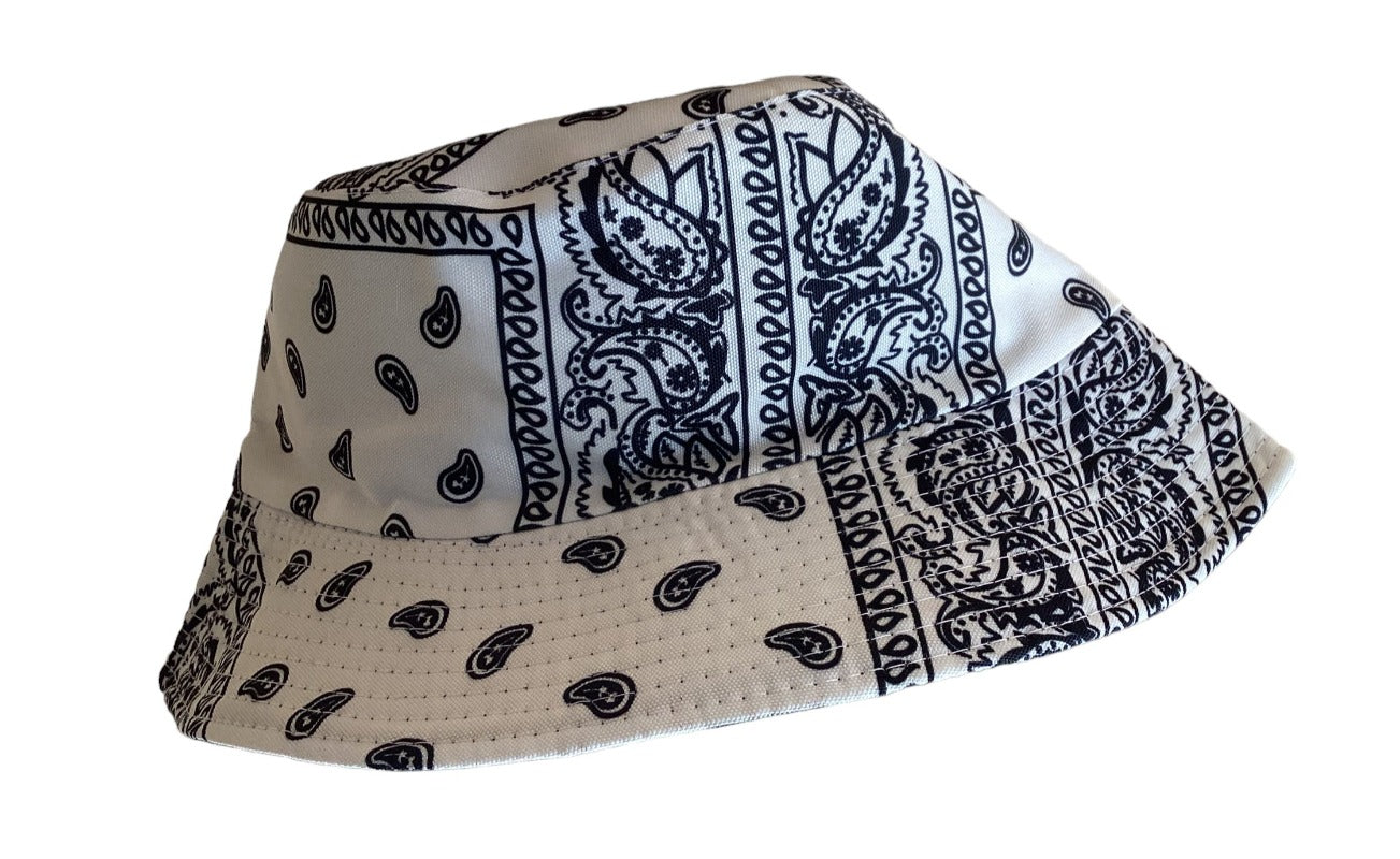 Funky Paisley Black and White Unisex Reversible Cotton Printed Festival Party Bucket Hat-Hand Picked Imports