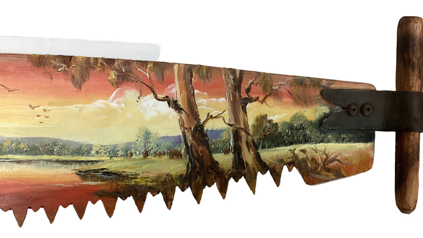 Farm Scene - Hand Painted Miniature Crosscut Saws By Artist Susan Hend Russell-Hand Picked Imports