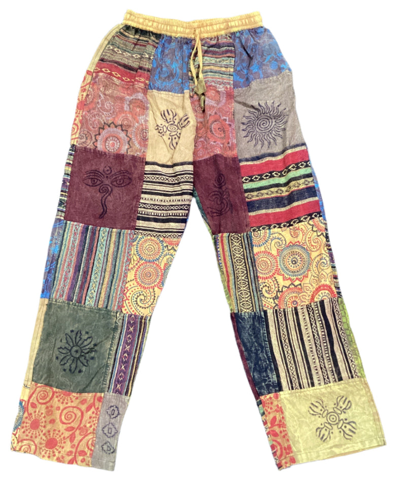 Men's/ Unisex Thick Winter Patchwork Cotton Hippie Pants From Nepal Size L/XL-Hand Picked Imports