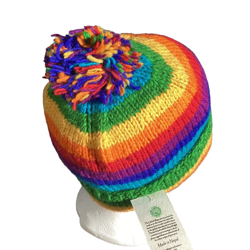 Adult Rainbow Nepalese Hand Knitted Woollen Beanie-Hand Picked Imports