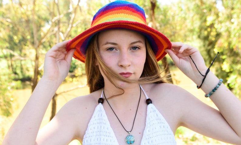 Rainbow Hat, and Hippie jewellery
