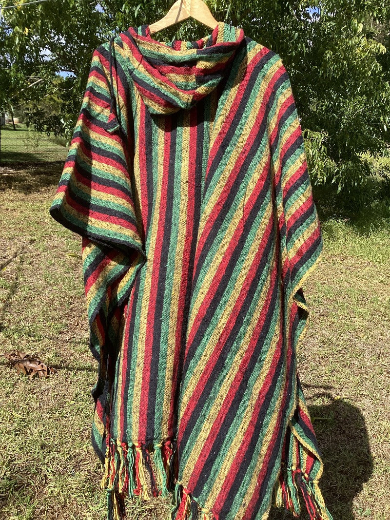 Unisex Winter Brushed Cotton Rasta Ponchos Free Size Made in Nepal-Hand Picked Imports