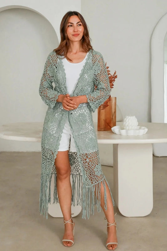 Ladies Lone Green Lace Kimono Size 10 to 14-Hand Picked Imports