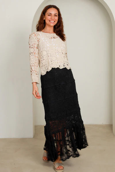 Ladies Long Black Lace Skirt Size 10 to 14-Hand Picked Imports