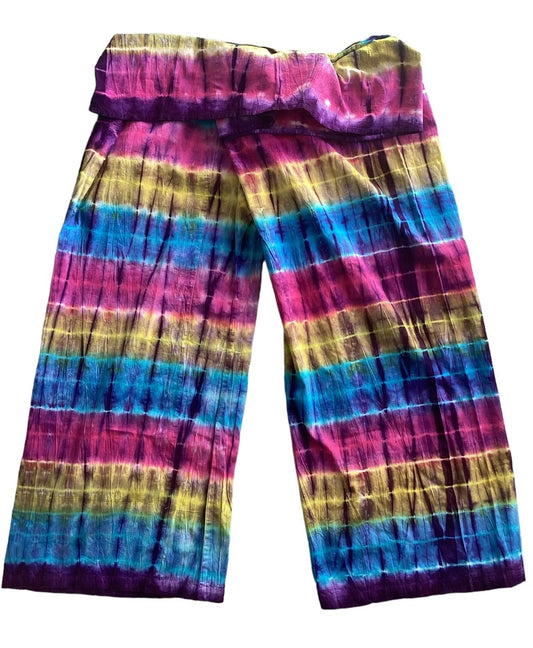 Unisex Rainbow Tie Dye Cotton Fisherman's Pants Free size-Hand Picked Imports