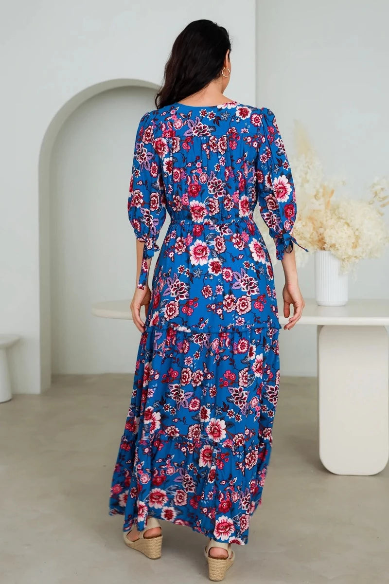 1/2 Sleeve Rayon Floral Print Maxi Dress Sizes S, M, & L-Hand Picked Imports