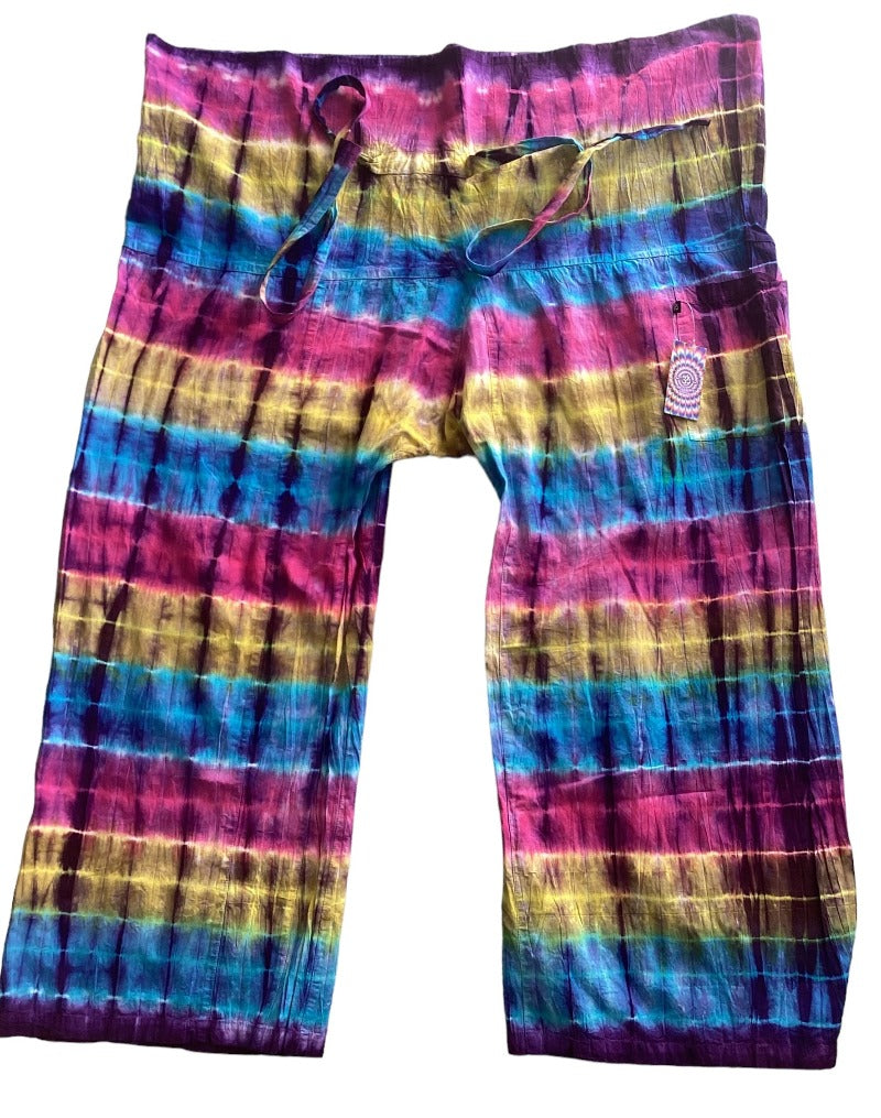 Unisex Rainbow Tie Dye Cotton Fisherman's Pants Free size-Hand Picked Imports