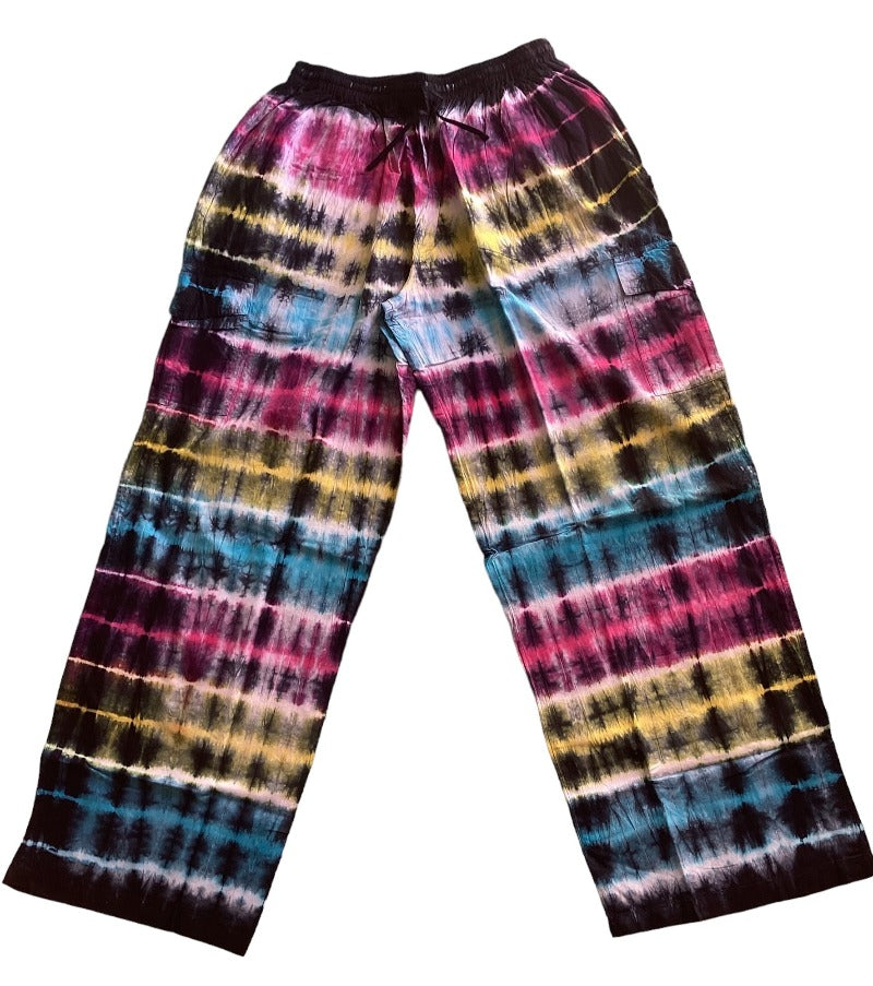 Men's/Unisex Tie-Dyed Colourful Cargo Pants Free Size-Hand Picked Imports