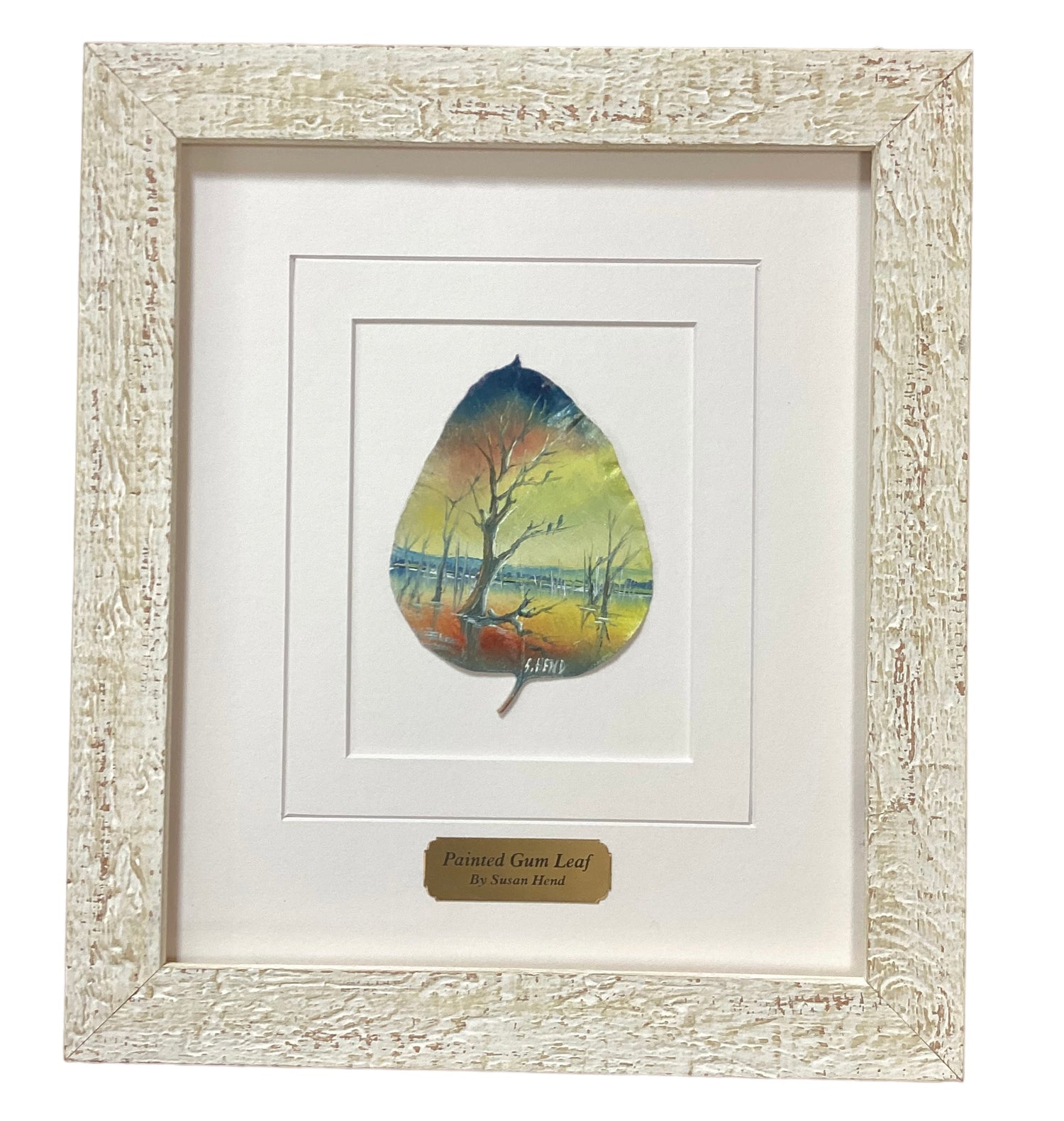 Trees in the water Hand Painted Gum Leaf By Artist Sue Hend Russell-Hand Picked Imports