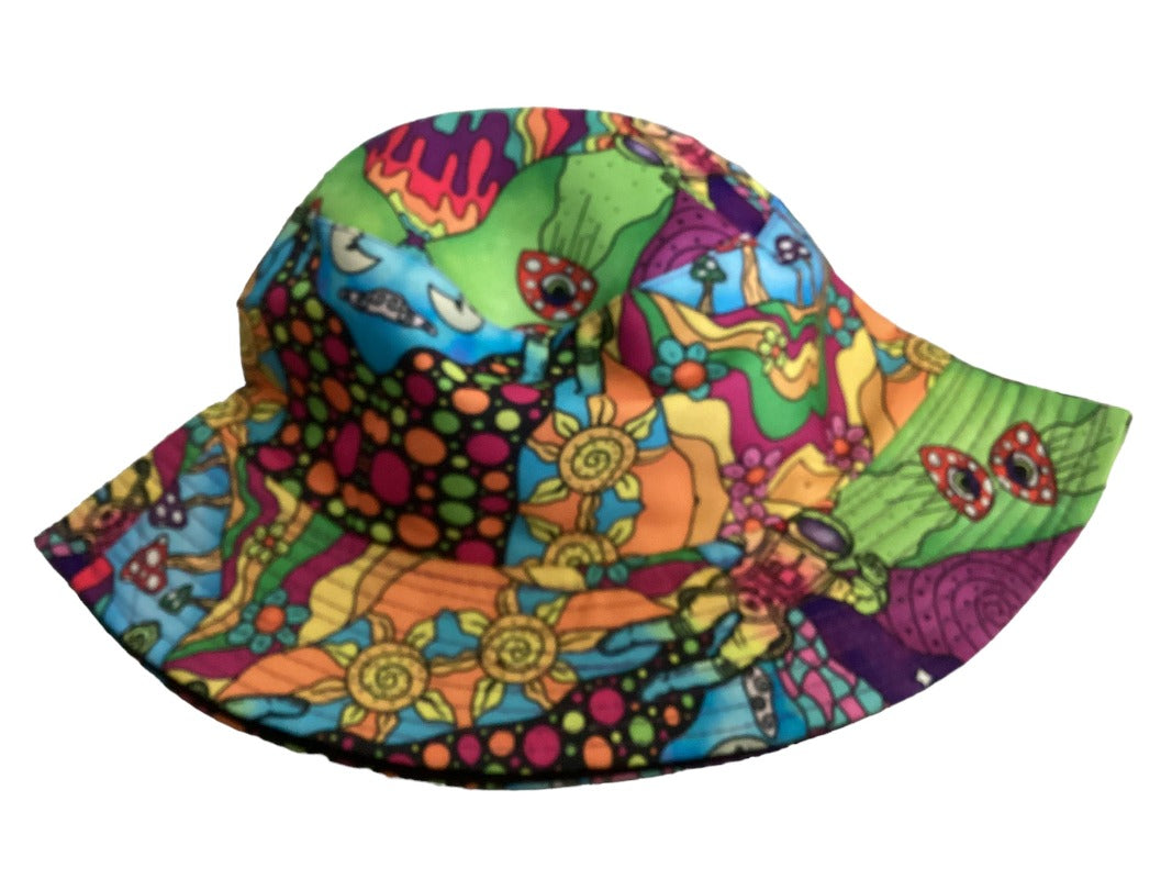 Funky Unisex Reversible Cotton Printed Trippy Mushroom Festival Party Sun Bucket Hat-Hand Picked Imports